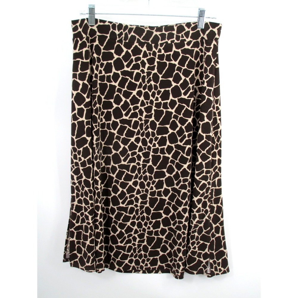 Ann Taylor Midi A-Line Flare Skirt Womens Medium Brown Animal Print Stretch NEW